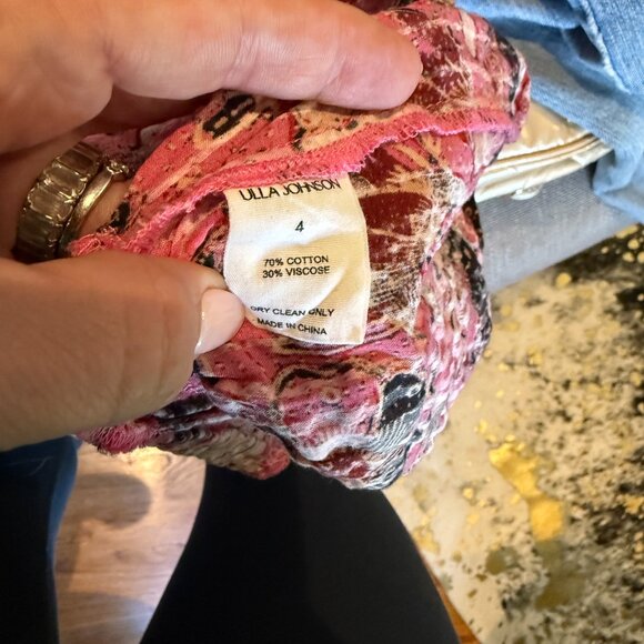 ULLA JOHNSON Puff-Sleeved Tiered Drawstring Mini Dress Hollyhock Size 4 - Picture 8 of 8